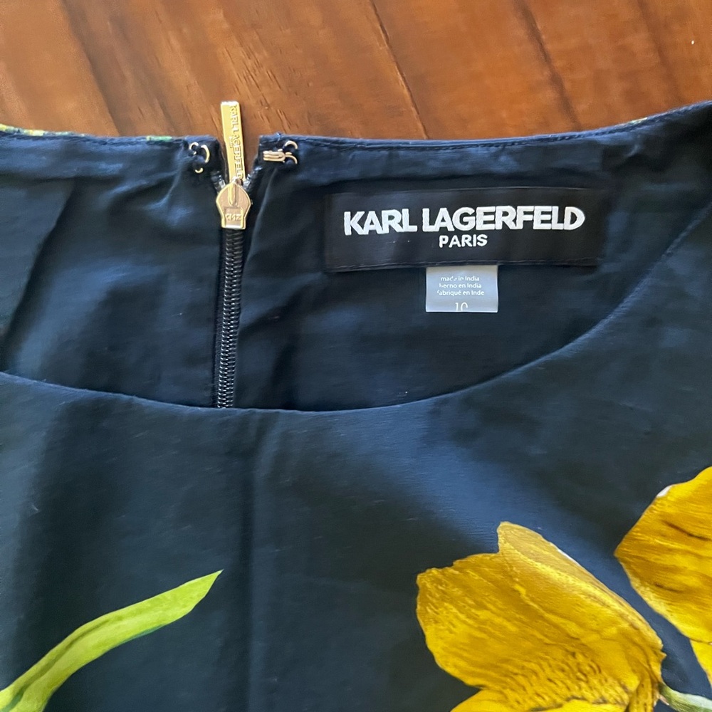 New Karl Lagerfeld Navy Floral Sleeveless Fit-and-Flare Dress size 10 - Picture 11 of 16